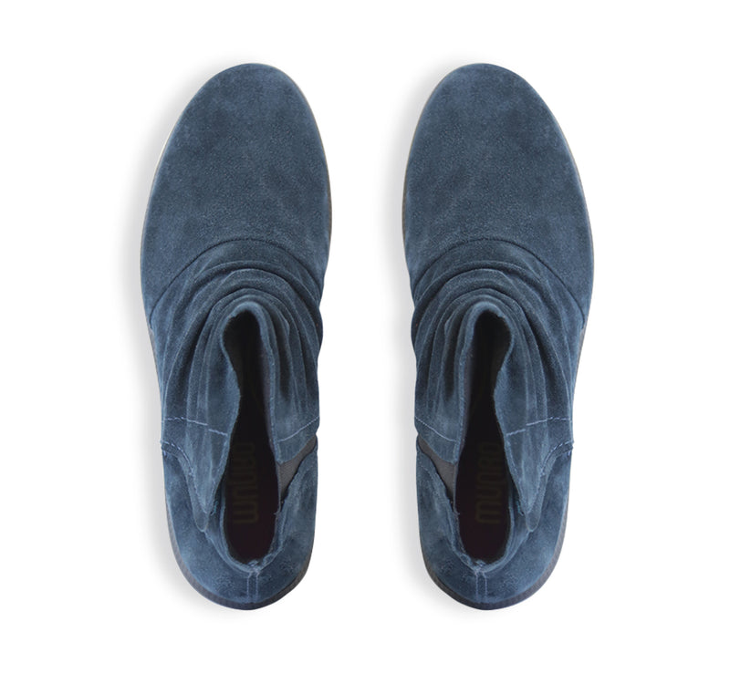 SCOUT ANKLE BOOT WITH HOOK & LOOP CLOSURE RUBBER OUTSOLE IN BLUE SUEDE-top view