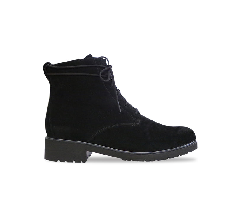 FINNLEY LACE BOOT WITH INSIDE ZIPPER IN BLACK CALF SUEDE - side view