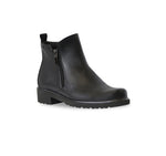 ROURKE DOUBLE ZIPPER ANKLE BOOTIE IN BLACK LEATHER-ANGLE VIEW