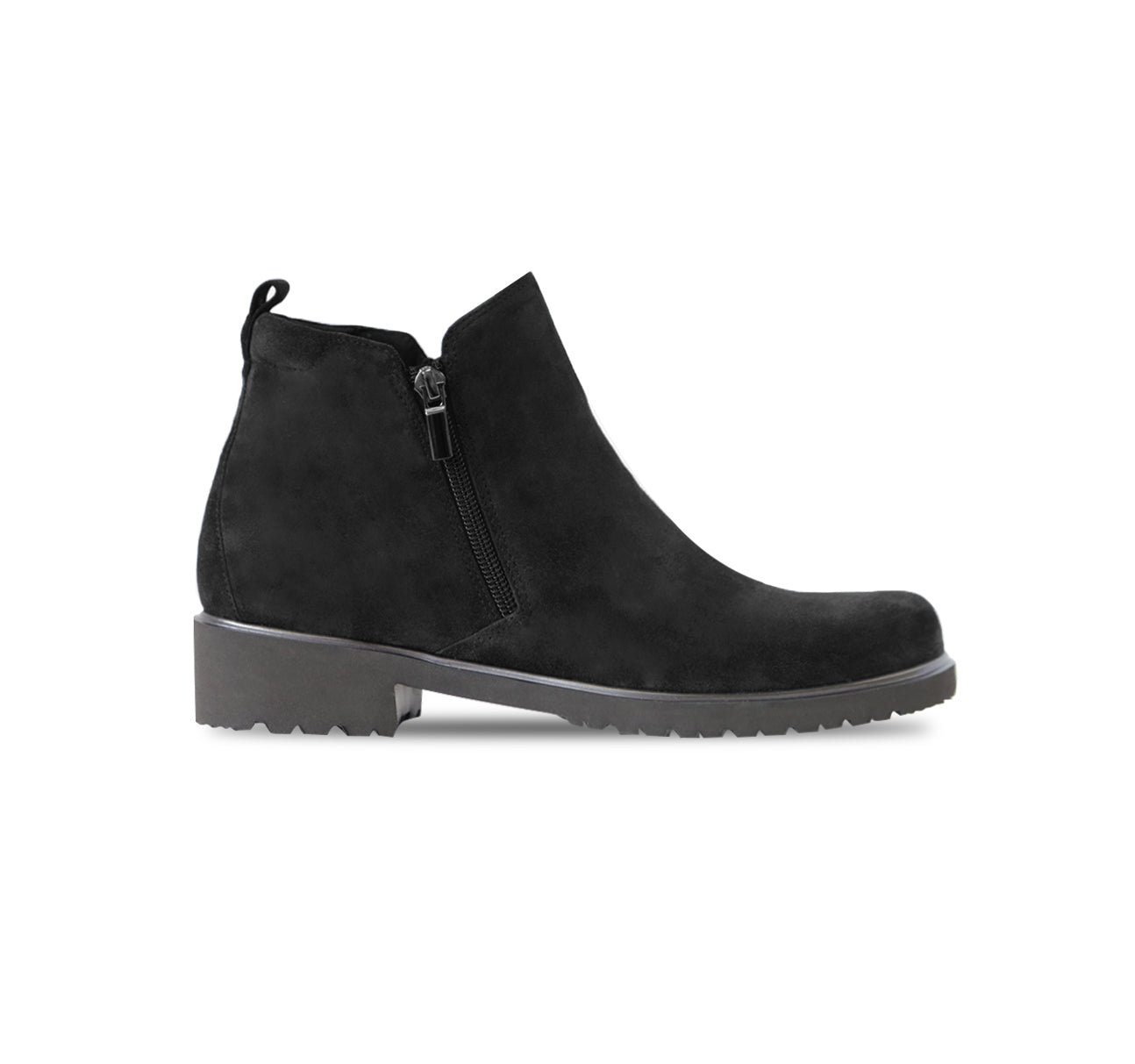 ROURKE BLACK SUEDE DOUBLE ZIPPER BOOT - SIDE VIEW