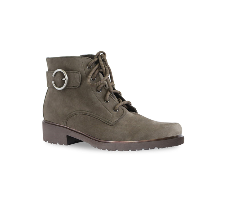 BRADLEY II CASUAL BOOT WITH LACES AND ZIPPER IN MOSS GREEN TUMBLED NUBUCK - ANGLE VIEW