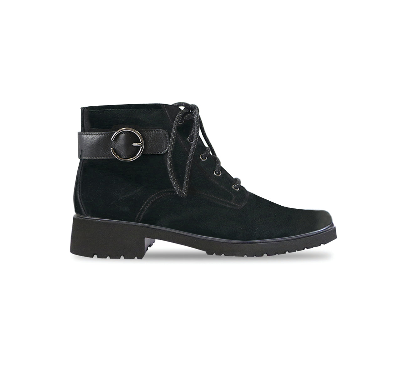 BRADLEY II CASUAL BOOT WITH LACES AND ZIPPER IN BLACK TUMBLED NUBUCK - SIDE VIEW