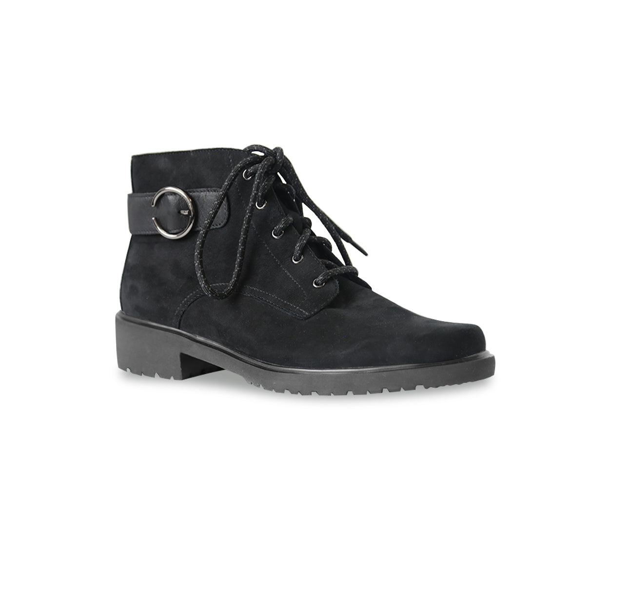 BRADLEY II CASUAL BOOT WITH LACES AND ZIPPER IN BLACK TUMBLED NUBUCK - ANGLE VIEW