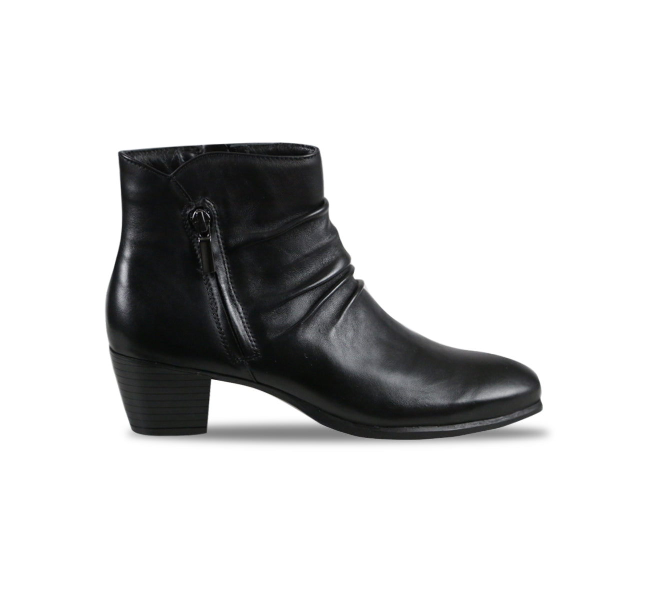 ELLIOT SLOUCH LOOK ANKLE BOOT IN BLACK LEATHER-side view