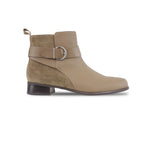 CHESTNUT IN TAUPE LEATHER AND SUEDE BOOT WITH LEAWOOD HEEL - SIDE VIEW