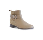 CHESTNUT IN LUGGAGE LEATHER BOOT WITH LEAWOOD HEEL - ANGLE VIEW