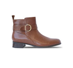 CHESTNUT IN LUGGAGE LEATHER BOOT WITH LEAWOOD HEEL - SIDE VIEW