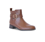 CHESTNUT IN LUGGAGE LEATHER BOOT WITH LEAWOOD HEEL - ANGLE VIEW