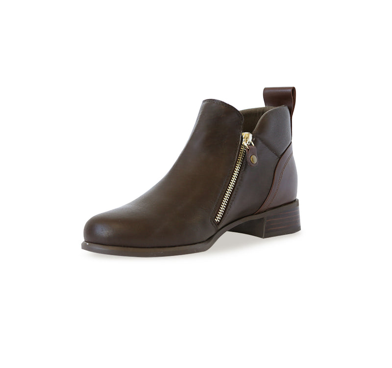 NEKO ANKLE BOOTIE IN CHOCOLATE LEATHER WITH DUAL ZIPPERS - INSIDE VIEW