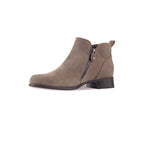 MUNRO NEKO BOOT WITH INSIDE & OUTSIDE ZIPPER ON LOW LEAWOOD WRAPPED HEEL IN ALMOND COLOR SUEDE-INSIDE VIEW