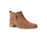 NEKO ANKLE BOOTIE IN NEW TOBACCO LEATHER WITH DUAL ZIPPERS - ANGLE VIEW