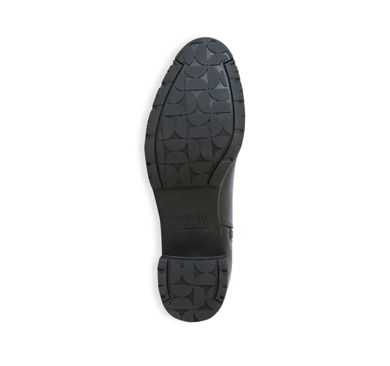 DARCY IN BLACK LEATHER ON LOW PLATFORM EVA & RUBBER OUTSOLE - BOTTOM VIEW