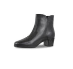 LANDYN BLACK LEATHER BOOTIE WITH OUTSIDE ZIP ON RUBBER UNIT OUTSOLE-INSIDE VIEW